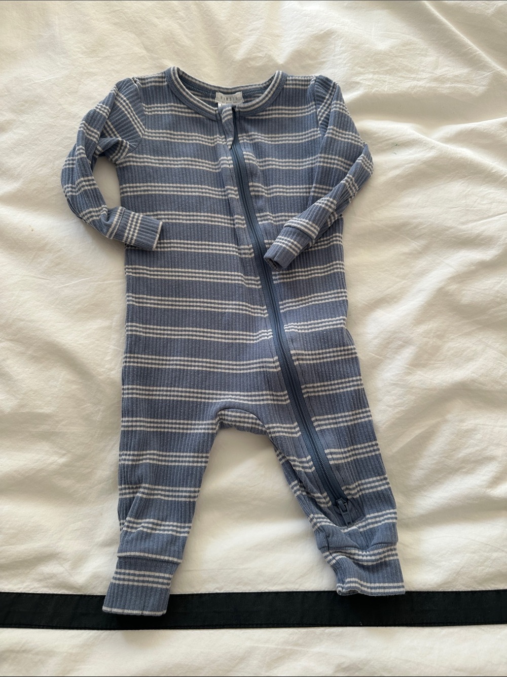 Petit Lem Striped Blue Zip-Front Jammie, 6 mos